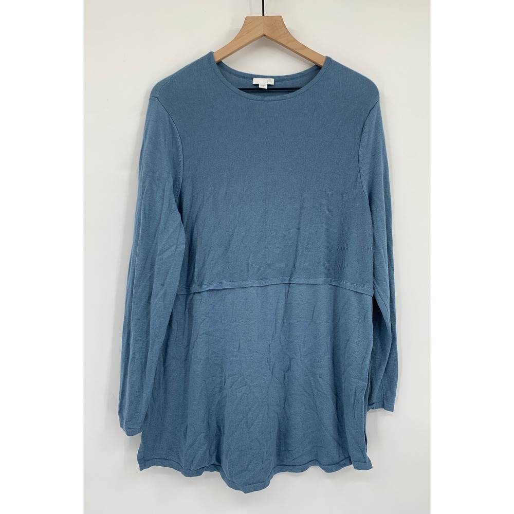 J Jill Sweater Womens XL Blue Wool Blend Side Slit Lightweight Long Sleeve